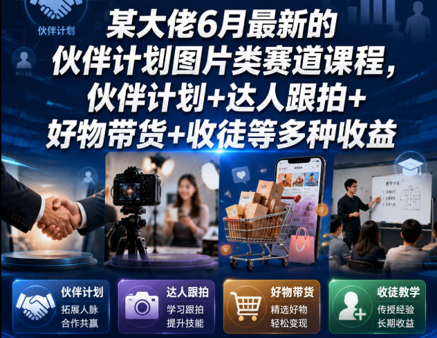 某大佬6月最新的伙伴计划图片类赛道课程，伙伴计划+达人跟拍+好物带货+收徒等多种收益-米壳知道—知识分享平台