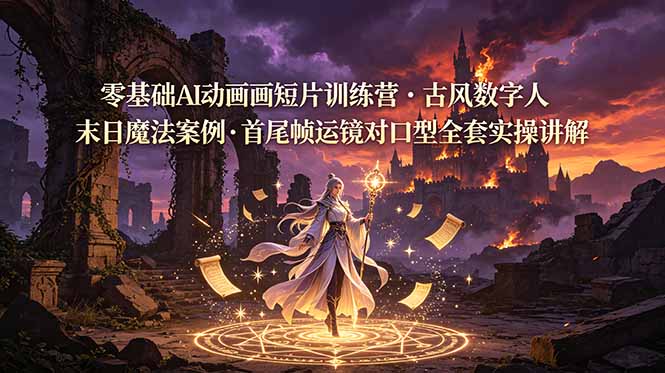 零基础AI动画短片训练营，古风数字人末日魔法案例，首尾帧运镜对口型全套实操讲解-米壳知道—知识分享平台