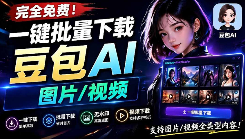Github最新发布！一键批量下载豆包AI无水印图片/视频，简单易用，自动解析提示词-米壳知道—知识分享平台