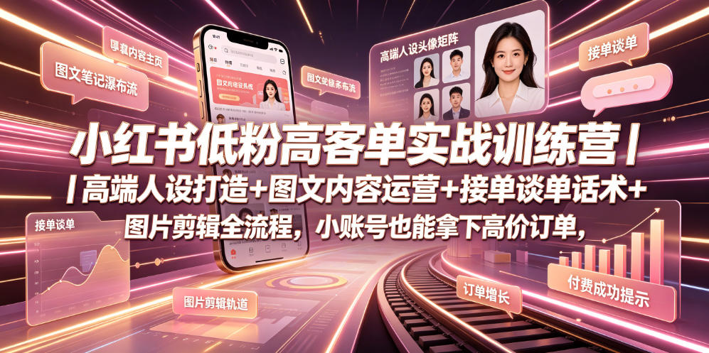 小红书低粉高客单实战训练营｜高端人设打造+图文内容运营+接单谈单话术+图片剪辑全流程，小账号也能拿下高价订单-米壳知道—知识分享平台