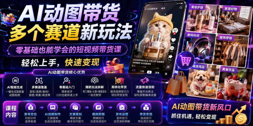 AI动图带货多个赛道新玩法，零基础也能学会的短视频带货课，轻松上手，快速变现-米壳知道—知识分享平台