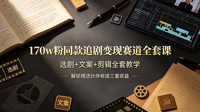 170w粉博主同款追剧变现赛道全套课，选剧+文案+剪辑全套教学，解锁精选伙伴收徒三重收益-米壳知道—知识分享平台