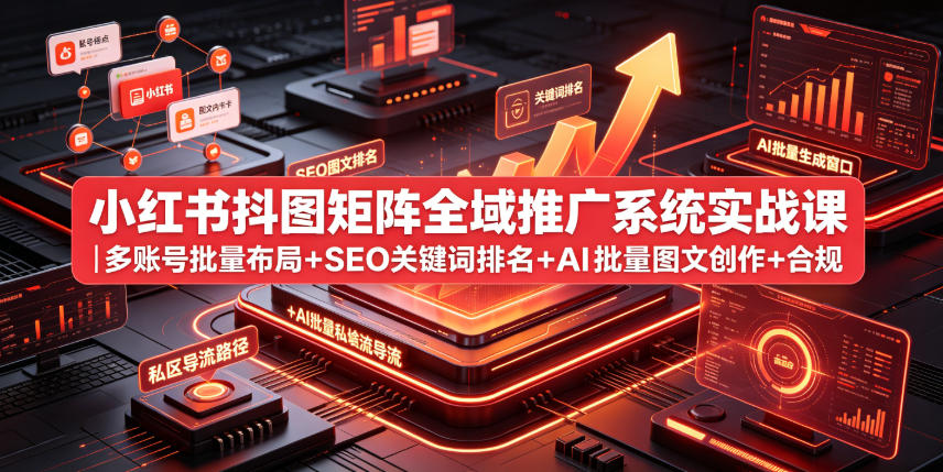 小红书抖图矩阵全域推广系统实战课｜多账号批量布局+SEO关键词排名+AI批量图文创作+合规私域导流完整落地教程-米壳知道—知识分享平台