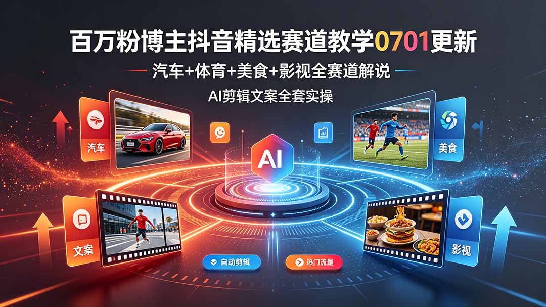 百万粉博主抖音精选赛道教学-0701更新，汽车+体育+美食+影视全赛道解说，AI剪辑文案全套实操-米壳知道—知识分享平台