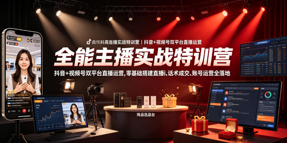 全能主播实战特训营｜抖音+视频号双平台直播运营，零基础搭建直播间、精准选品、话术成交、账号运营全落地-米壳知道—知识分享平台