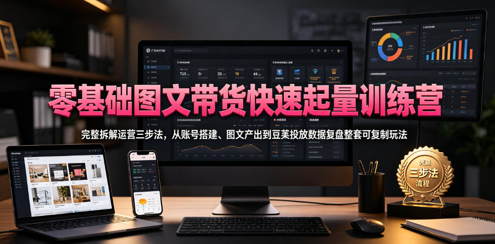 零基础图文带货快速起量训练营，完整拆解运营三步法，从账号搭建、图文产出到豆荚投放数据复盘整套可复制玩法-米壳知道—知识分享平台
