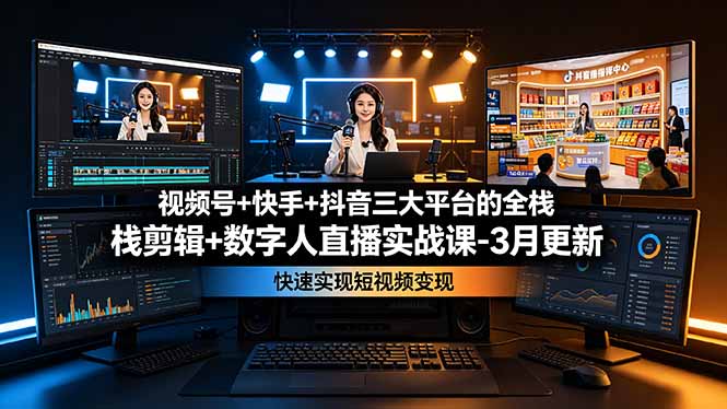 视频号+快手+抖音三大平台的全栈剪辑+数字人直播实战课-3月更新：快速实现短视频变现-米壳知道—知识分享平台