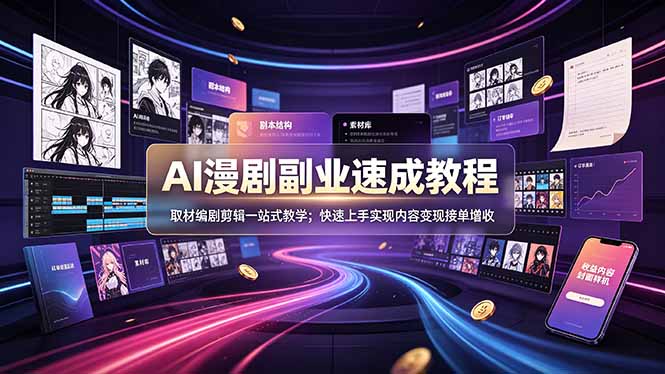AI漫剧副业速成教程，取材编剧剪辑一站式教学；快速上手实现内容变现接单增收-米壳知道—知识分享平台