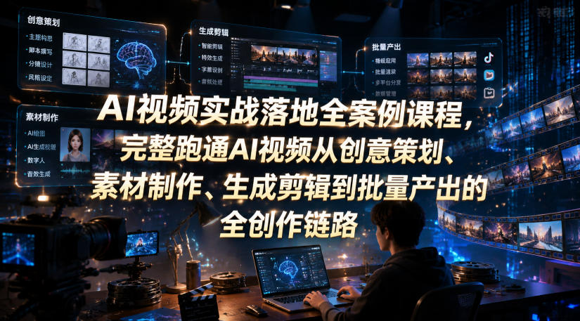 AI视频实战落地全案例课程，完整跑通AI视频从创意策划、素材制作、生成剪辑到批量产出的全创作链路-米壳知道—知识分享平台
