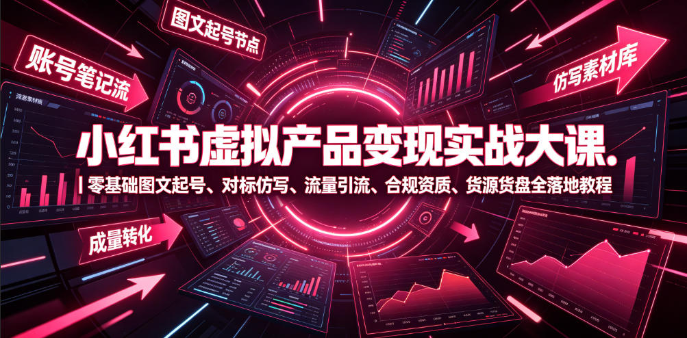 小红书虚拟产品变现实战大课｜零基础图文起号、对标仿写、流量引流、合规资质、货源货盘全落地教程-米壳知道—知识分享平台