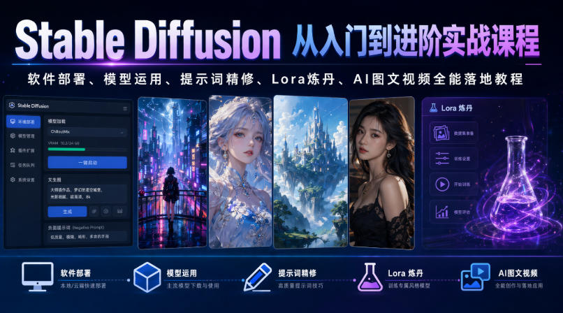Stable Diffusion从入门到进阶实战课程｜软件部署、模型运用、提示词精修、Lora炼丹、AI图文视频全能落地教程-米壳知道—知识分享平台