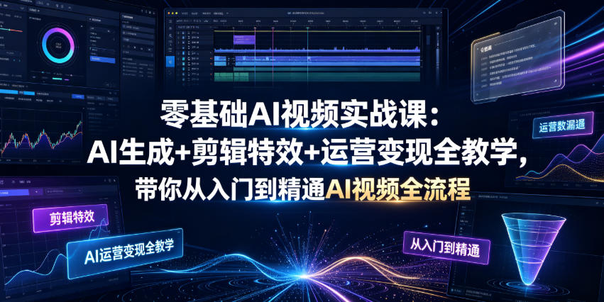 零基础AI视频实战课：AI生成+剪辑特效+运营变现全教学，带你从入门到精通AI视频全流程-米壳知道—知识分享平台