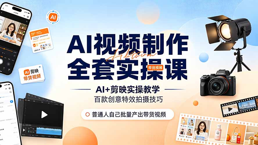 AI视频制作全套实操课，多款AI工具搭配剪映教学，百种特效运镜拍摄实操，抖音账号带货运营全覆盖-米壳知道—知识分享平台