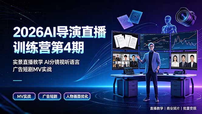 2026AI导演直播训练营第4期，实景直播教学AI分镜视听语言，广告短剧MV实战，解决人物画面崩坏痛点-米壳知道—知识分享平台