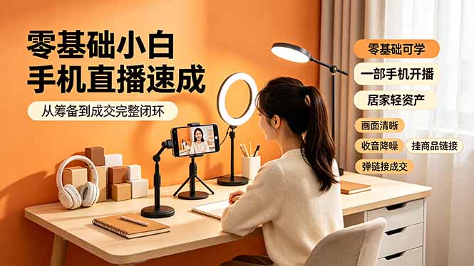 零基础小白手机直播速成，从筹备到成交完整闭环，适配苹果安卓系统，解决杂音卡顿留人难问题-米壳知道—知识分享平台