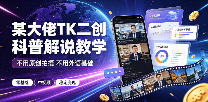 某大佬TK二创科普解说教学，不用原创拍摄不用外语基础，零基础做TikTok中视频稳定变现-米壳知道—知识分享平台