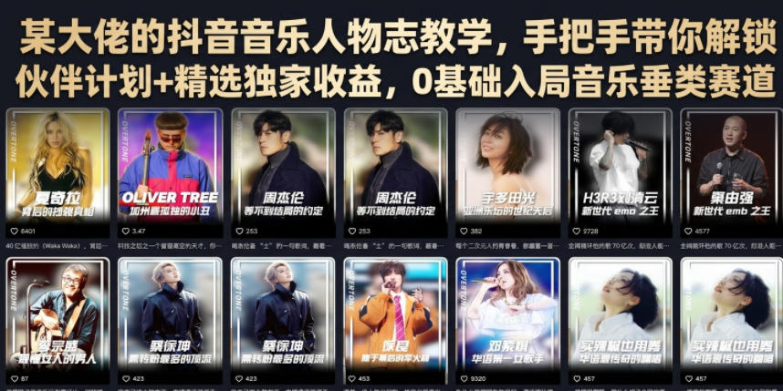 某大佬的抖音音乐人物志教学，手把手带你解锁伙伴计划+精选独家收益，0基础入局音乐垂类赛道-米壳知道—知识分享平台