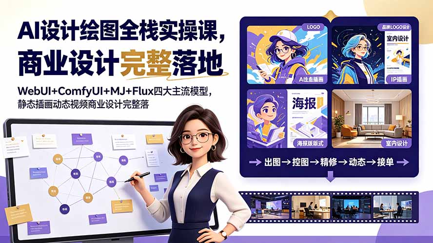 AI设计绘图全栈实操课，WebUI+ComfyUI+MJ+Flux四大主流模型，静态插画动态视频商业设计完整落地教程-米壳知道—知识分享平台