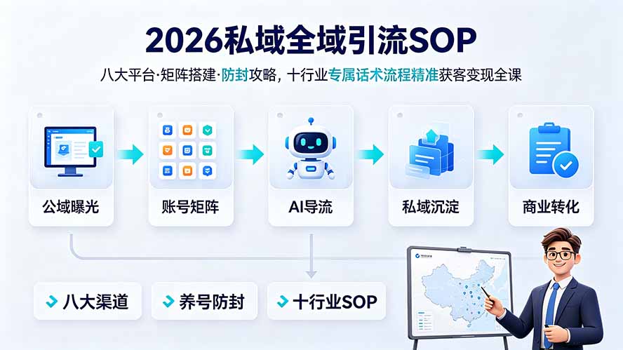 2026私域全域引流SOP|八大平台·矩阵搭建·防封攻略,十行业专属话术流程精准获客变现全课-米壳知道—知识分享平台