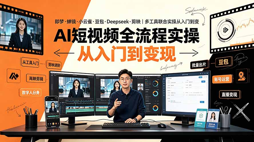 AI短视频全流程实操：即梦·蝉镜·小云雀·豆包·Deepseek·剪映｜多工具联合实操从入门到变现-米壳知道—知识分享平台