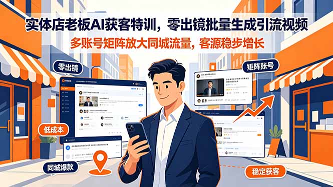 实体店老板AI获客特训，零出镜批量生成引流视频，多账号矩阵放大同城流量，客源稳步增长-米壳知道—知识分享平台