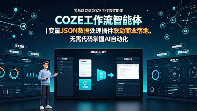 零基础吃透COZE工作流智能体｜变量JSON数据处理插件联动商业落地，无需代码掌握AI自动化-米壳知道—知识分享平台