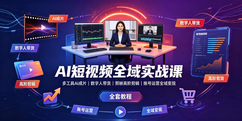 AI短视频全域实战课｜多工具AI成片、数字人带货、剪映高阶剪辑、账号运营全域变现全套教程-米壳知道—知识分享平台