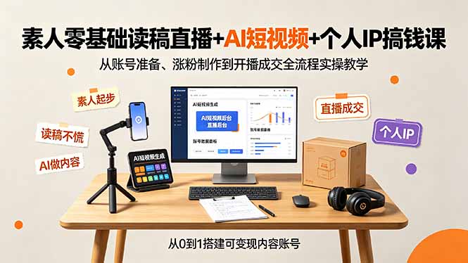 素人零基础读稿直播+AI短视频+个人IP搞钱课，从账号准备、涨粉制作到开播成交全流程实操教学-米壳知道—知识分享平台
