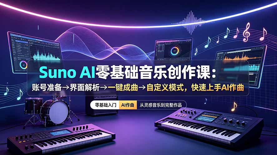 Suno AI零基础音乐创作课：账号准备→界面解析→一键成曲→自定义模式，快速上手AI作曲-米壳知道—知识分享平台