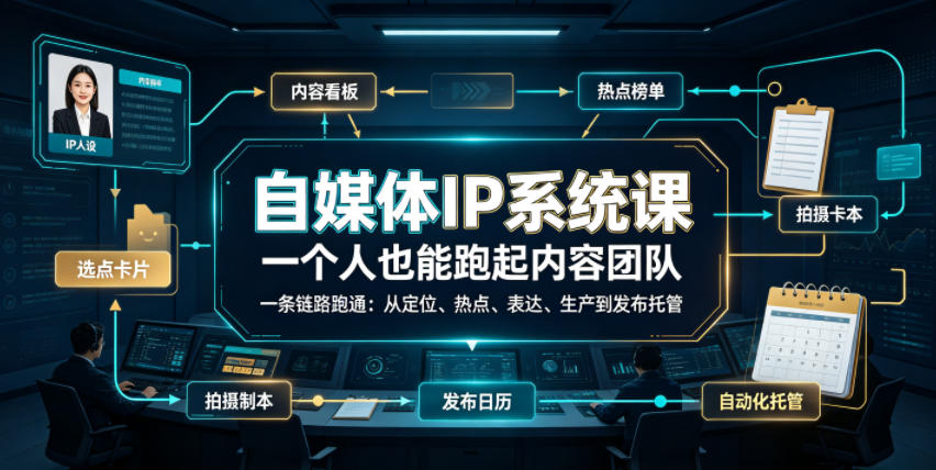 自媒体IP系统课,一个人也能跑起内容团队,一条链路跑通,从定位、热点、表达、生产到发布托管-米壳知道—知识分享平台