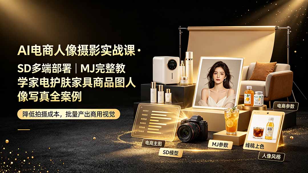 AI电商人像摄影实战课·SD多端部署｜MJ完整教学｜家电护肤家具商品图人像写真全案例-米壳知道—知识分享平台