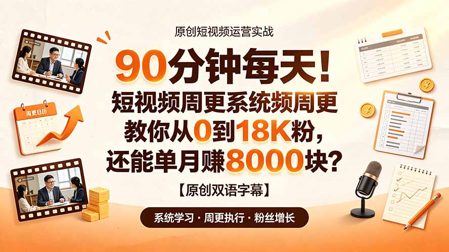 90 分钟每天！短视频周更系统教你从 0 到 18K 粉，还能单月赚 8000 块？【原创双语字幕】-米壳知道—知识分享平台
