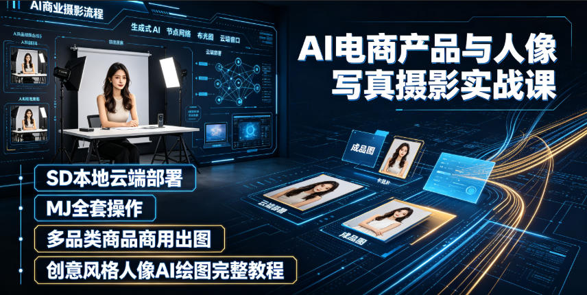 AI电商产品与人像写真摄影实战课｜SD本地云端部署、MJ全套操作、多品类商品商用出图、创意风格人像AI绘图完整教程-米壳知道—知识分享平台