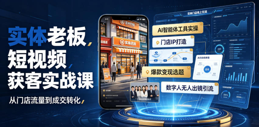 实体老板短视频获客实战课｜AI智能体工具全套实操、门店IP打造、爆款变现选题、数字人无人出镜引流完整教程-米壳知道—知识分享平台