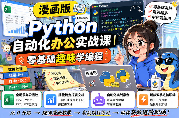 漫画版Python自动化办公实战课｜零基础趣味学编程，全场景办公提效、批量搞定报表文档、解放双手进阶职场-米壳知道—知识分享平台