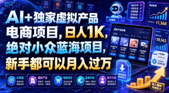 AI+独家虚拟产品电商项目，日人1K，绝对小众蓝海项目，新手都可以月入过万【揭秘】-米壳知道—知识分享平台