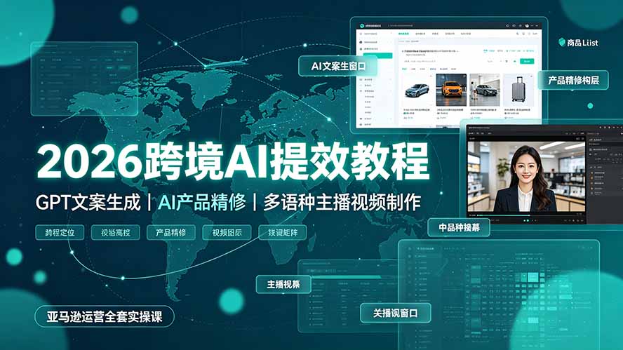 2026跨境AI提效教程·GPT文案生成|AI产品精修|多语种主播视频制作,亚马逊运营全套实操课-米壳知道—知识分享平台
