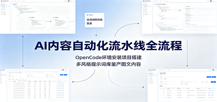 AI内容自动化流水线全流程:OpenCode环境安装项目搭建,多风格提示词库量产图文内容-米壳知道—知识分享平台