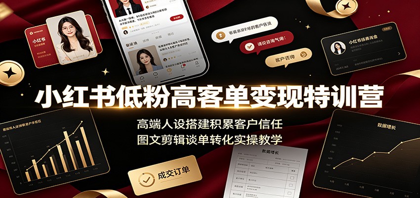 小红书低粉高客单变现特训营:高端人设搭建积累客户信任,图文剪辑谈单转化实操教学-米壳知道—知识分享平台