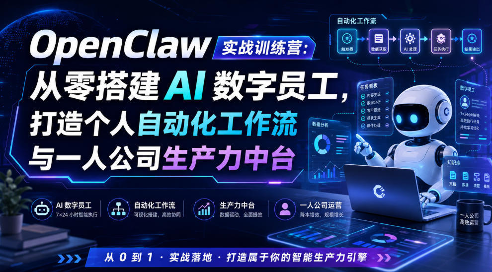 OpenClaw实战训练营：从零搭建AI数字员工，打造个人自动化工作流与一人公司生产力中台-米壳知道—知识分享平台
