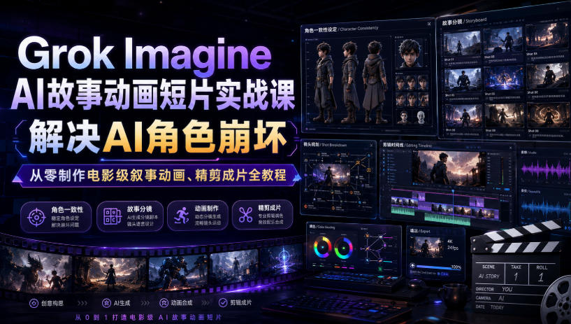 Grok Imagine AI故事动画短片实战课｜解决AI角色崩坏，从零制作电影级叙事动画、精剪成片全教程(中英字幕)-米壳知道—知识分享平台