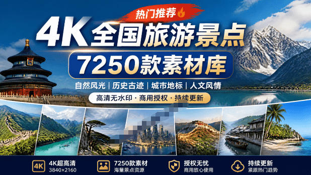 热门全国旅游风景素材！4K全国旅游景点素材库，7250款素材，旅行达人城市航拍风景风光高清短视频-米壳知道—知识分享平台
