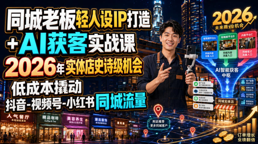 同城老板轻人设IP打造+AI获客实战课,2026年实体店史诗级机会,低成本撬动抖音-视频号-小红书同城流量-米壳知道—知识分享平台