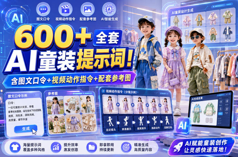 600+全套AI童装提示词！含图文口令+视频动作指令+配套参考图，Word-Excel规整分类，童装电商、种草无脑量产内容！-米壳知道—知识分享平台