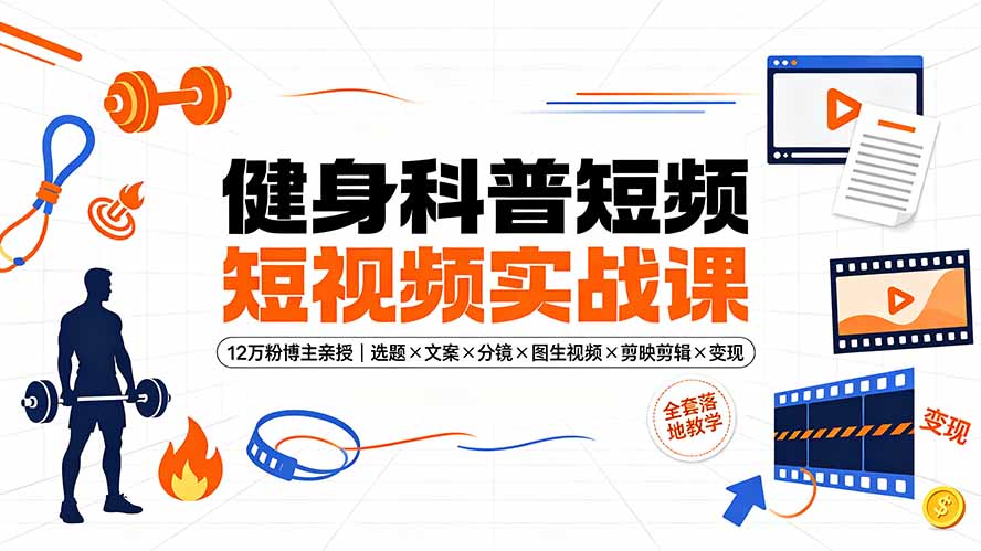 健身科普短视频实战课-12万粉博主亲授｜选题×文案×分镜×图生视频×剪映剪辑×变现，全套落地教学-米壳知道—知识分享平台