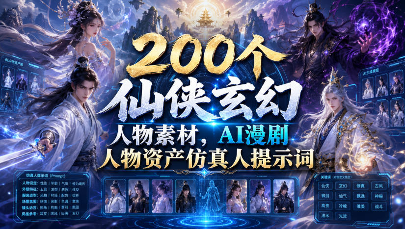 200个仙侠玄幻人物素材，AI漫剧人物资产仿真人提示词-米壳知道—知识分享平台