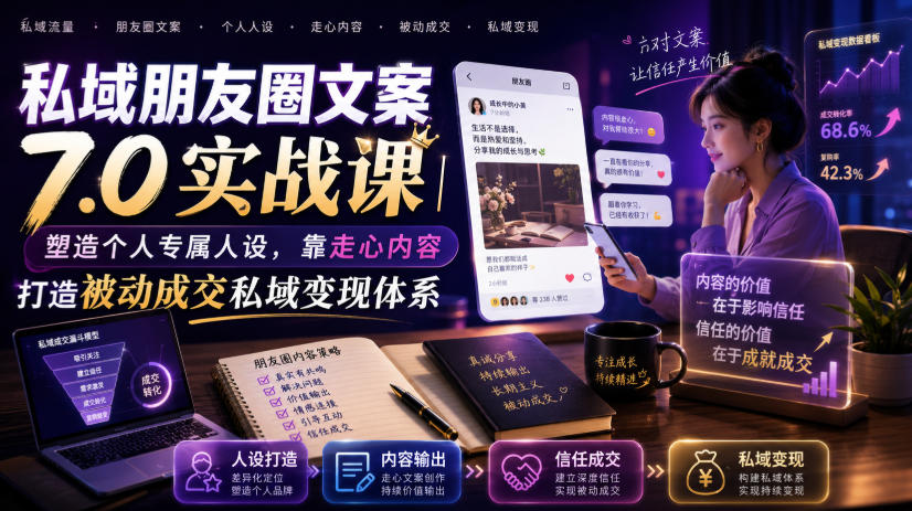 私域朋友圈文案7.0实战课｜塑造个人专属人设，靠走心内容打造被动成交私域变现体系-米壳知道—知识分享平台