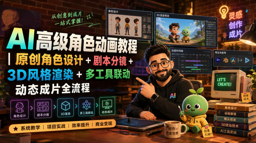 AI高级角色动画教程｜原创角色设计+剧本分镜+3D风格渲染+多工具联动动态成片全流程【中英字幕】-米壳知道—知识分享平台