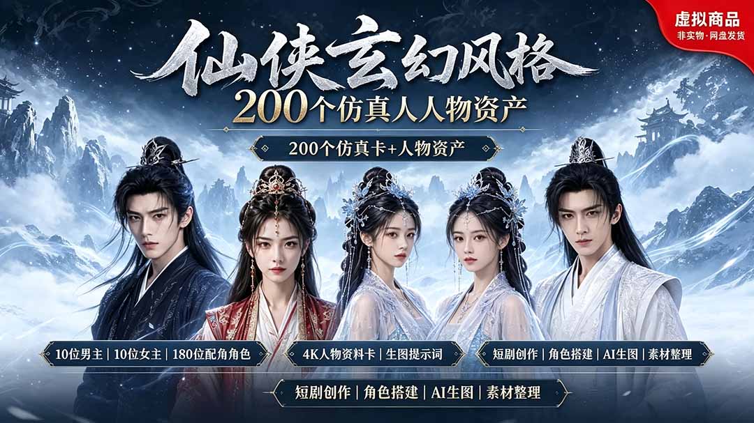 200个仙侠玄幻仿真人素材◆10男主×10女主×180配角，4K资料卡+AI生图提示词，漫剧必备-米壳知道—知识分享平台