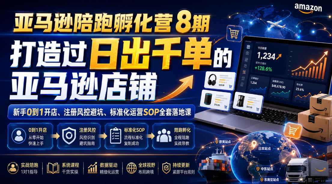 亚马逊陪跑孵化营8期，打造过日出千单的亚马逊店铺，新手0到1开店、注册风控避坑、标准化运营SOP全套落地课-米壳知道—知识分享平台